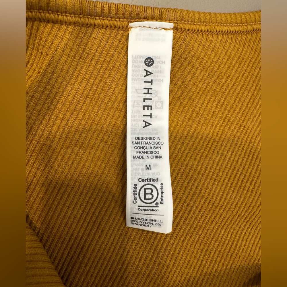 ATHLETA Ribbed Cropped Cami Tank Top Mustard Yellow Size M - Picture 4 of 6